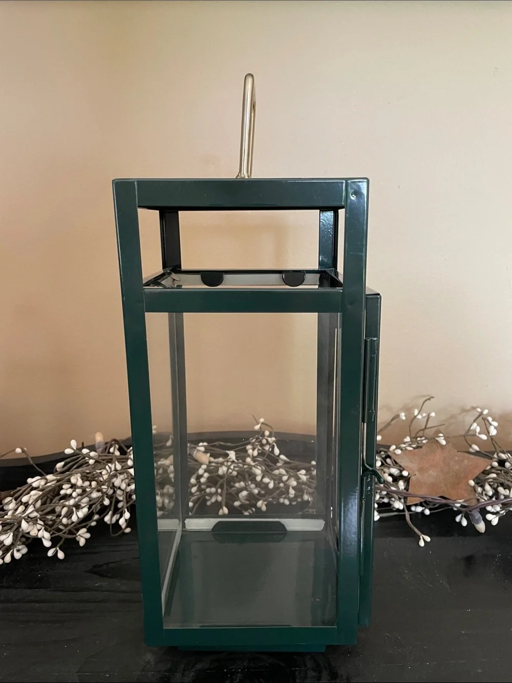 NEW Hunter Green Metal and Glass Decorative Lantern